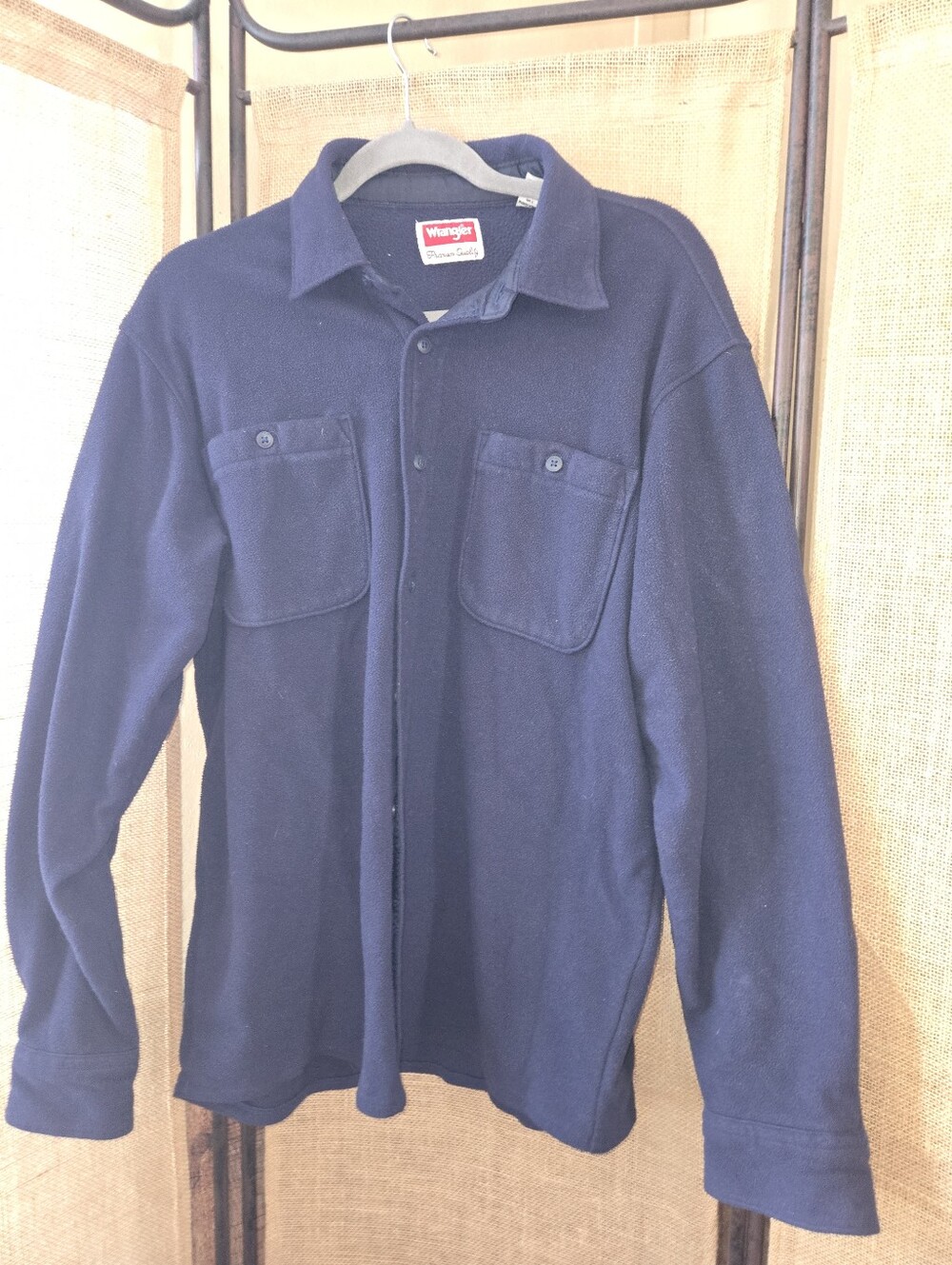 Wrangler Navy Button Up Long Sleeve Shirt Men's Medium Navy Comfy Cozy Warm
